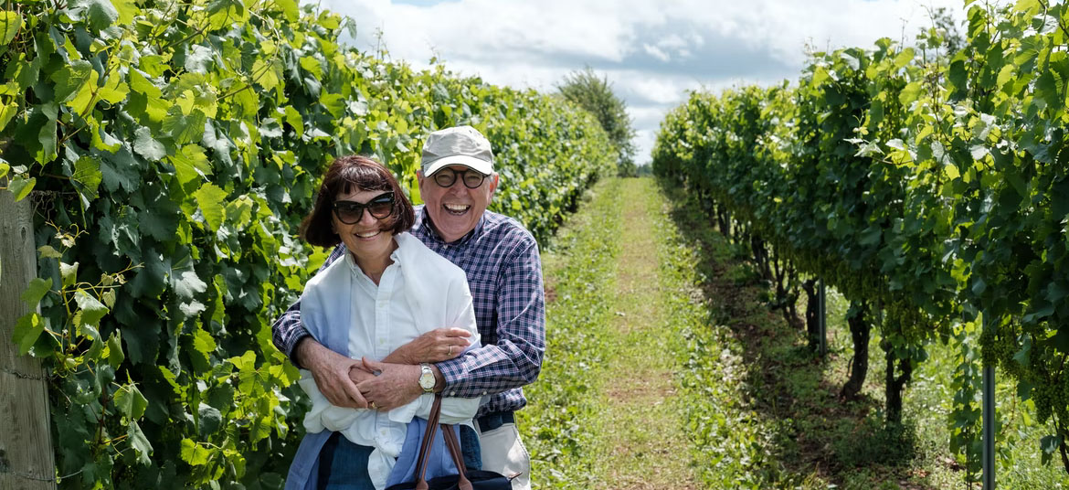 Diabetic man with his wife at a vineyard